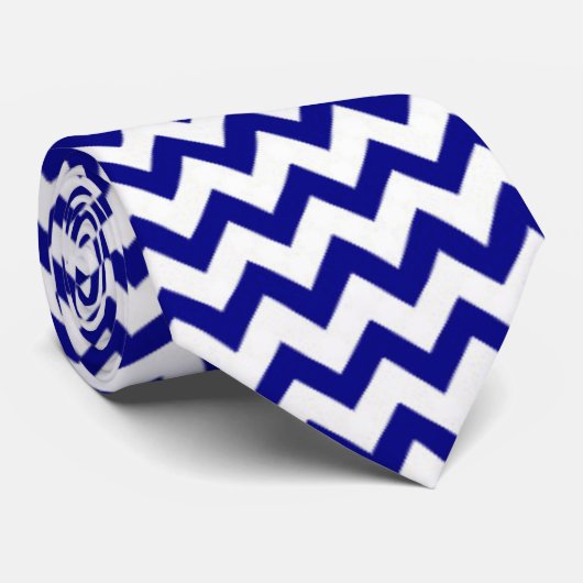 Cravate Chevron Zig Zag Pattern Navy Blue White Chic (Roulé)