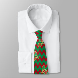 Cravate Chevron Zig Zag Ruby Red Green Tennis de Noël