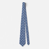 Cravate Chevrons Ikat - Bleu marine et blanc (Devant)