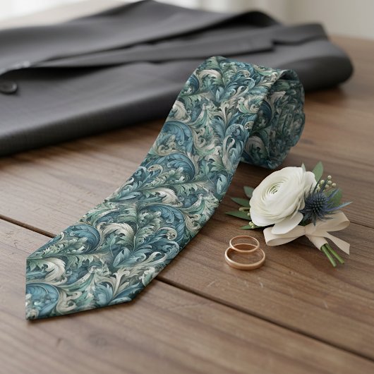 Cravate Chic bleu sarcelle foncé vert gris Art paisley