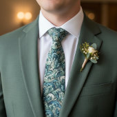 Cravate Chic bleu sarcelle foncé vert gris Art paisley