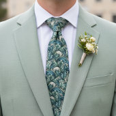 Cravate Chic bleu sarcelle foncé vert gris Art paisley