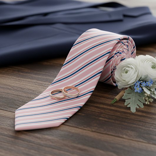 Cravate Chic Navy Blue Light Blush Pink Stripes Pattern