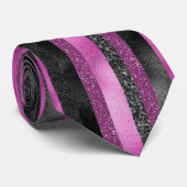 Cravate Chic Pink Black Glitter Stripe Glam Personalized (Roulé)