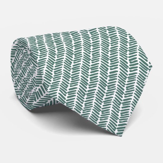 Cravate Chic Sage Blanc Vert Gris Abstrait Chevron (Roulé)