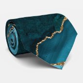 Cravate Chic Turquoise Parties scintillant or Agate marbre (Roulé)