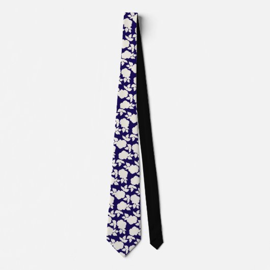 Cravate Chic vavy blue &white floral pattern (Devant)