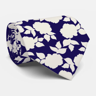 Cravate Chic vavy blue &white floral pattern