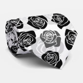 Cravate Chic Vintage black and white roses (Roulé)