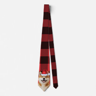 Cravate Chien Akita Fêtes Rouge Plaid de Noël