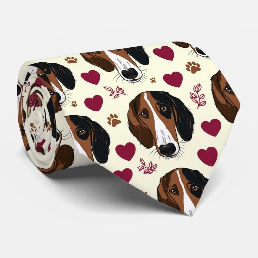 Cravate Chien American Foxhound Cœurs de la Saint-Valentin (Roulé)