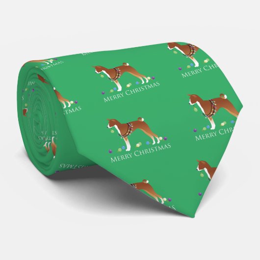 Cravate Chien Basenji Joyeux Noël Design (Roulé)