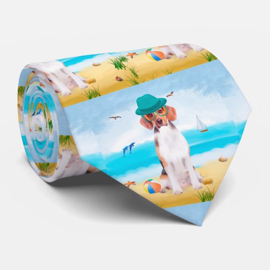 Cravate Chien beagle Sur La Plage (Roulé)
