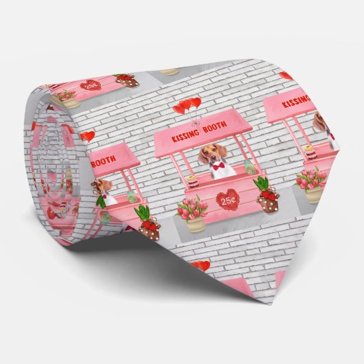 Cravate Chien beagle Valentine's Day Kissing Booth (Roulé)