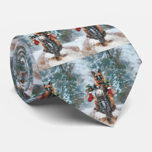 Cravate Chien berger allemand à moto Noël 
