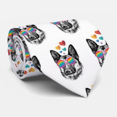 Cravate Chien berger allemand avec coeur Saint-Valentin (Roulé)