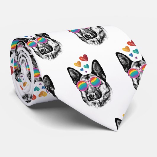 Cravate Chien berger allemand avec coeur Saint-Valentin (Roulé)