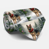Cravate Chien berger allemand en Noël de neige (Roulé)