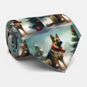 Cravate Chien berger allemand en Noël de neige (Roulé)