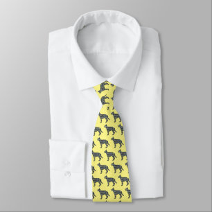 Cravate Chien berger allemand Silhouette Jaune et Bleu Noi
