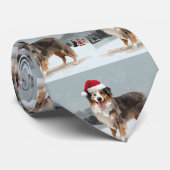 Cravate Chien berger australien en Noël de neige (Roulé)