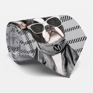Cravate Chien Boston Terrier à la mode et monogramme à car