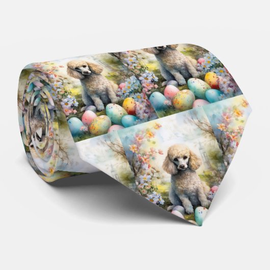 Cravate Chien Caniche avec Vacances de Pâques Œufs (Roulé)