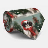 Cravate Chien chinois japonais à Noël de neige (Roulé)