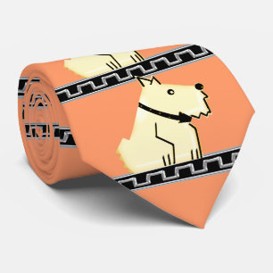 Cravate Chien d'art déco, noir+Clé grecque argentée+Sau