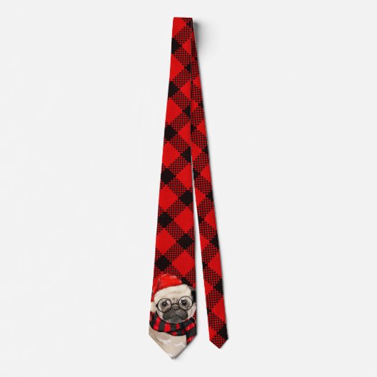Cravate Chien de carlin avec Red Plaid Noël (Devant)