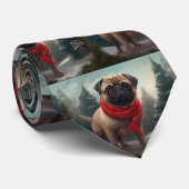 Cravate Chien de carlin en Noël de neige (Roulé)