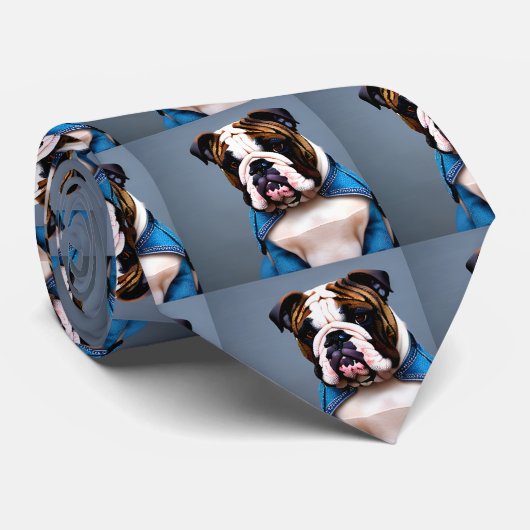 Cravate Chien de chien britannique jean denim chien chien  (Roulé)