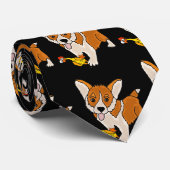 Cravate Chien de Corgi gallois drôle avec poulet en caoutc (Roulé)