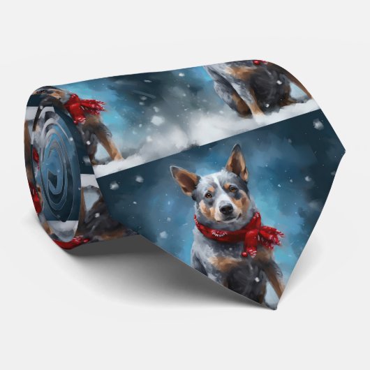 Cravate Chien de Heeler Bleu à Noël de neige (Roulé)