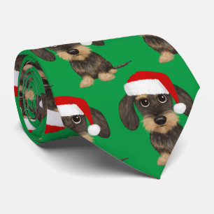 Cravate Chien de Noël à poils durs Dachshund Père Noël Tec