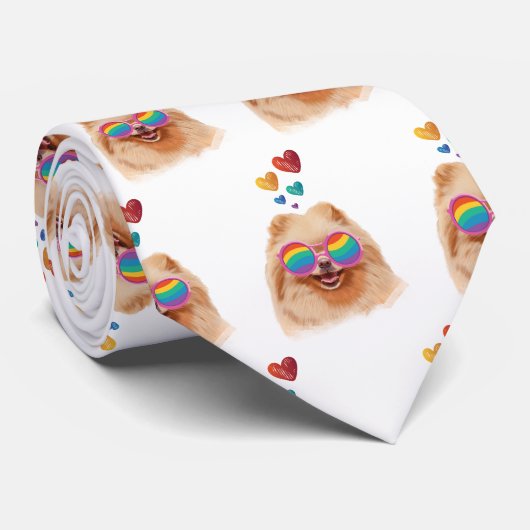 Cravate Chien de Poméranie avec Coeurs Saint Valentin (Roulé)