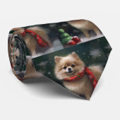 Cravate Chien de Poméranie en Noël de neige (Roulé)