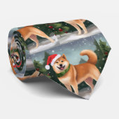Cravate Chien de Shiba Inu à Noël de neige (Roulé)