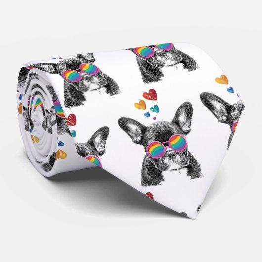 Cravate Chien de taureau avec Coeurs Saint-Valentin (Roulé)