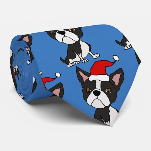 Cravate Chien drôle de Boston Terrier dans Noël de (Roulé)