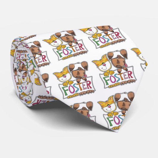 Cravate Chien et chat tiennent une bannière FOSTER (Roulé)