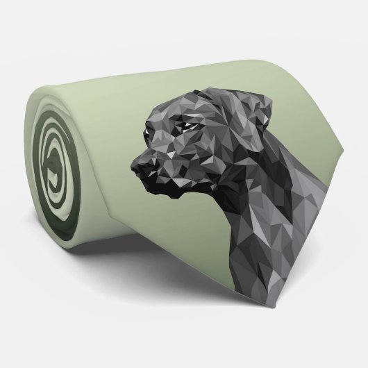 Cravate Chien géométrique gris vert (Roulé)