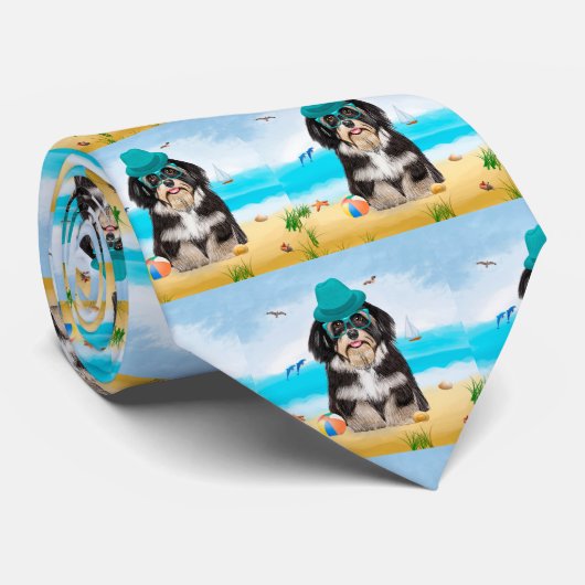 Cravate Chien Havanais sur la plage (Roulé)