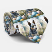 Cravate Chien Heeler bleu avec oeufs de Pâques vacances (Roulé)