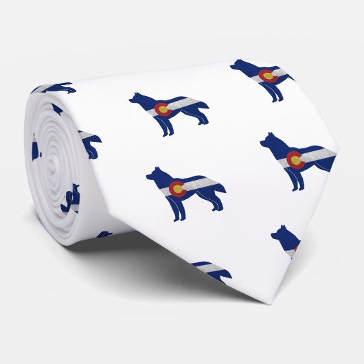 Cravate Chien Husky race Colorado Drapeau Silhouette (Roulé)