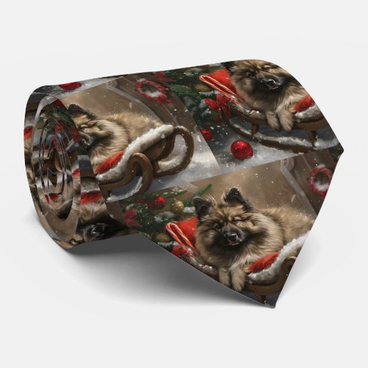 Cravate Chien Keeshond Noël Festif (Roulé)
