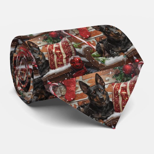 Cravate Chien Kelpie Australien Noël Festif (Roulé)