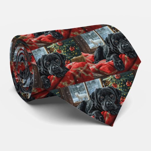 Cravate Chien Labrador noir Noël Festif (Roulé)