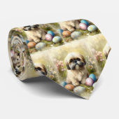 Cravate Chien Lhasa Apso avec vacances d'oeufs de Pâques (Roulé)