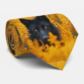 Cravate Chien noir aux yeux d'or étonnants (Roulé)